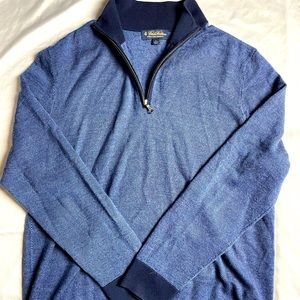 Brooks Brothers Mens Large Merino Wool Blue 1/4 Zip Pullover Sweater